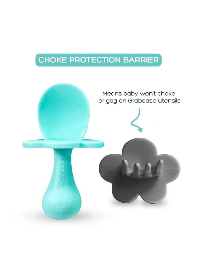 Grabease Baby Spoons Toddler Utensils Toddler Silverware Baby Utensils, BPA-Free & Phthalate-Free for Baby & Toddler, 2 Sets, Teal and Gray