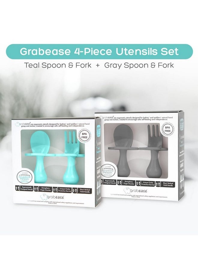 Grabease Baby Spoons Toddler Utensils Toddler Silverware Baby Utensils, BPA-Free & Phthalate-Free for Baby & Toddler, 2 Sets, Teal and Gray