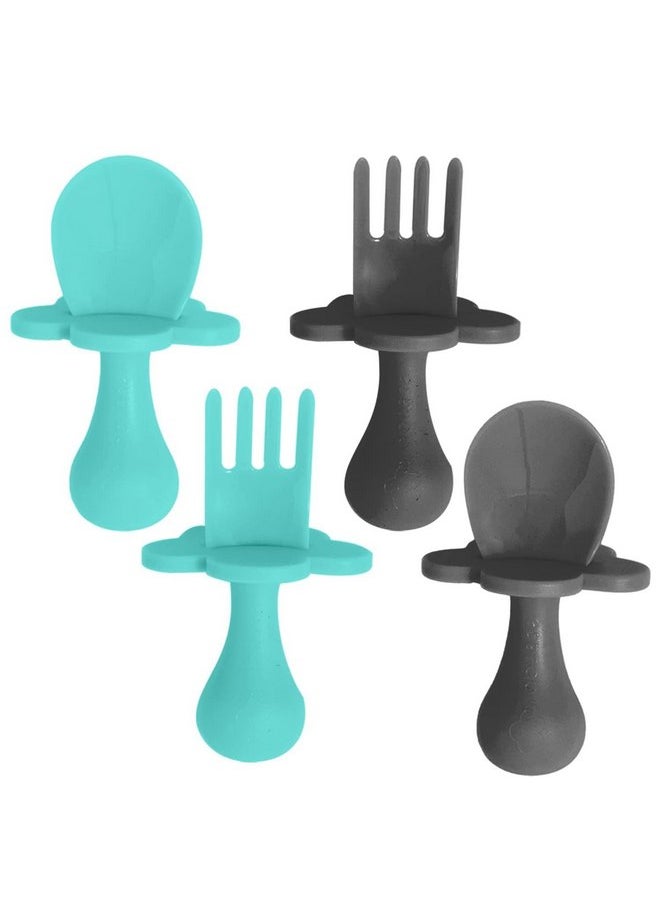 Grabease Baby Spoons Toddler Utensils Toddler Silverware Baby Utensils, BPA-Free & Phthalate-Free for Baby & Toddler, 2 Sets, Teal and Gray