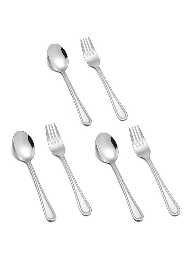 TeamFar Toddler Utensils, Stainless Steel Toddler Silverware Small Kid Cutlery Set for Self-Feeding, with Line Patterned Edge, Healthy & Non Toxic, Mirror Surface & Dishwasher Safe-3 Forks + 3 Spoons