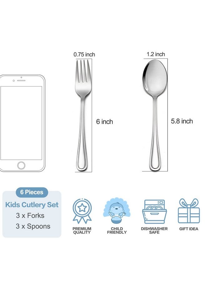 TeamFar Toddler Utensils, Stainless Steel Toddler Silverware Small Kid Cutlery Set for Self-Feeding, with Line Patterned Edge, Healthy & Non Toxic, Mirror Surface & Dishwasher Safe-3 Forks + 3 Spoons