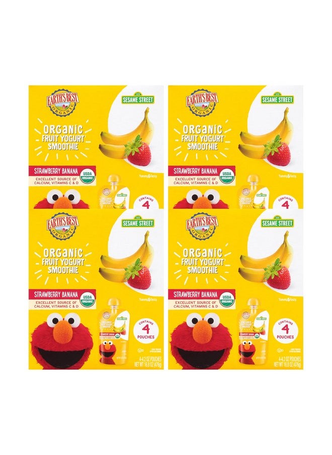 Earth's Best Organic Kids Snacks, Sesame Street Toddler Snacks, Organic Fruit Yogurt Smoothie for Toddlers 2 Years and Older, Strawberry Banana, 4.2 oz Resealable Pouch (Pack of 16)