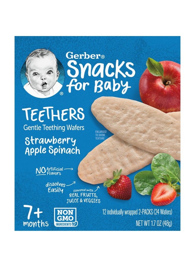 Gerber Snacks for Baby Teethers, Gentle Teething Wafers, Strawberry Apple Spinach, 1.7 Ounce, 12 Count Box (Pack of 6)