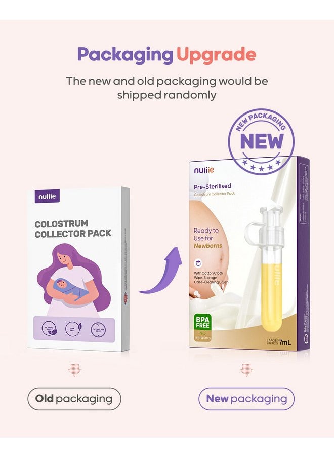 Nuliie Colostrum Collector Kit 7ml/6pcs, Leakproof, Reusable Breast Milk Collector, Heat & Freezer Resistant, BPA-Free, With Cotton Cloth Wipe, Storage Case, Cleaning Brush - Ready-to-Use for Newborns