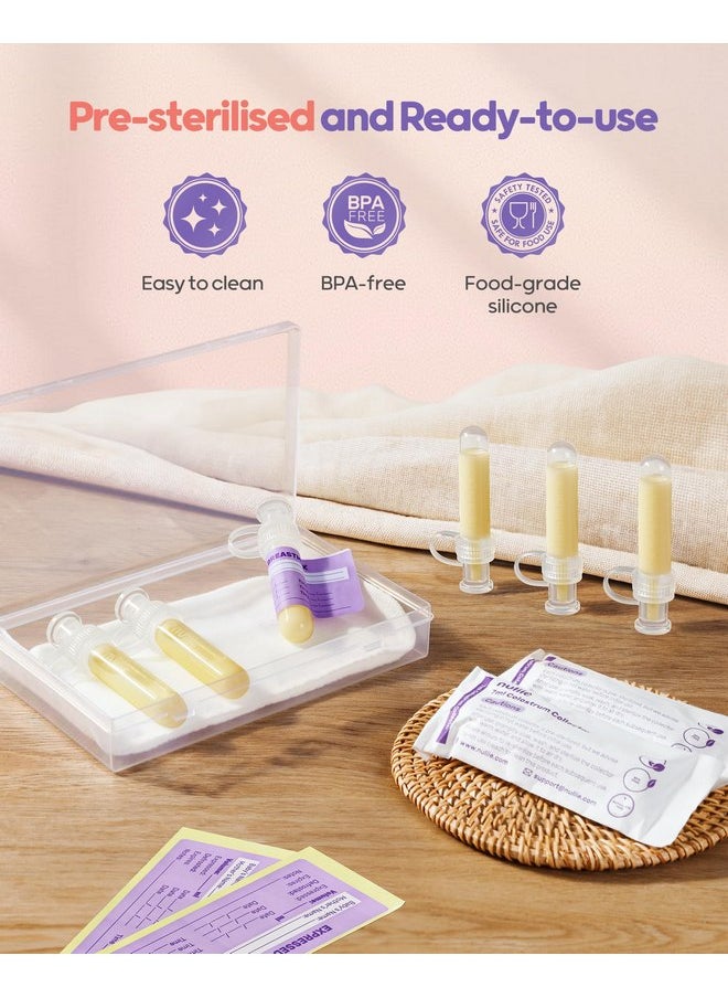 Nuliie Colostrum Collector Kit 7ml/6pcs, Leakproof, Reusable Breast Milk Collector, Heat & Freezer Resistant, BPA-Free, With Cotton Cloth Wipe, Storage Case, Cleaning Brush - Ready-to-Use for Newborns