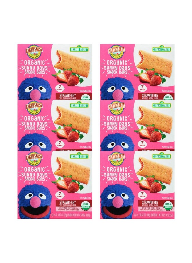 Earth's Best Organic Kids Snacks, Sesame Street Toddler Snacks, Organic Sunny Days Snack Bars for Toddlers 2 Years and Older, Strawberry with Other Natural Flavors, 7 Bars per Box (Pack of 6)