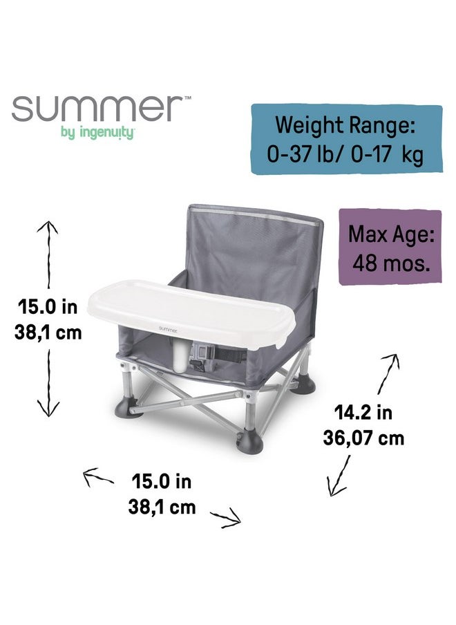 Summer by Bright Starts Pop 'N Sit Portable Booster Chair, Floor Seat, Indoor/Outdoor Use, Compact Fold, Grey, 6 Mos - 3 Yrs