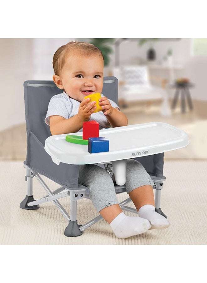 Summer by Bright Starts Pop 'N Sit Portable Booster Chair, Floor Seat, Indoor/Outdoor Use, Compact Fold, Grey, 6 Mos - 3 Yrs
