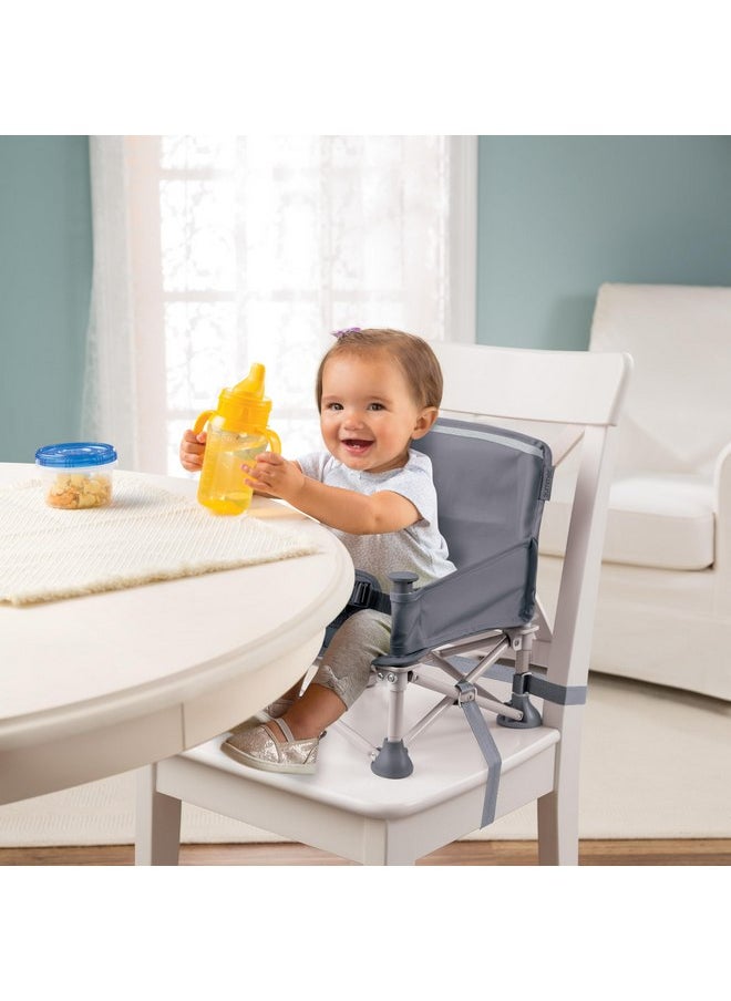 Summer by Bright Starts Pop 'N Sit Portable Booster Chair, Floor Seat, Indoor/Outdoor Use, Compact Fold, Grey, 6 Mos - 3 Yrs