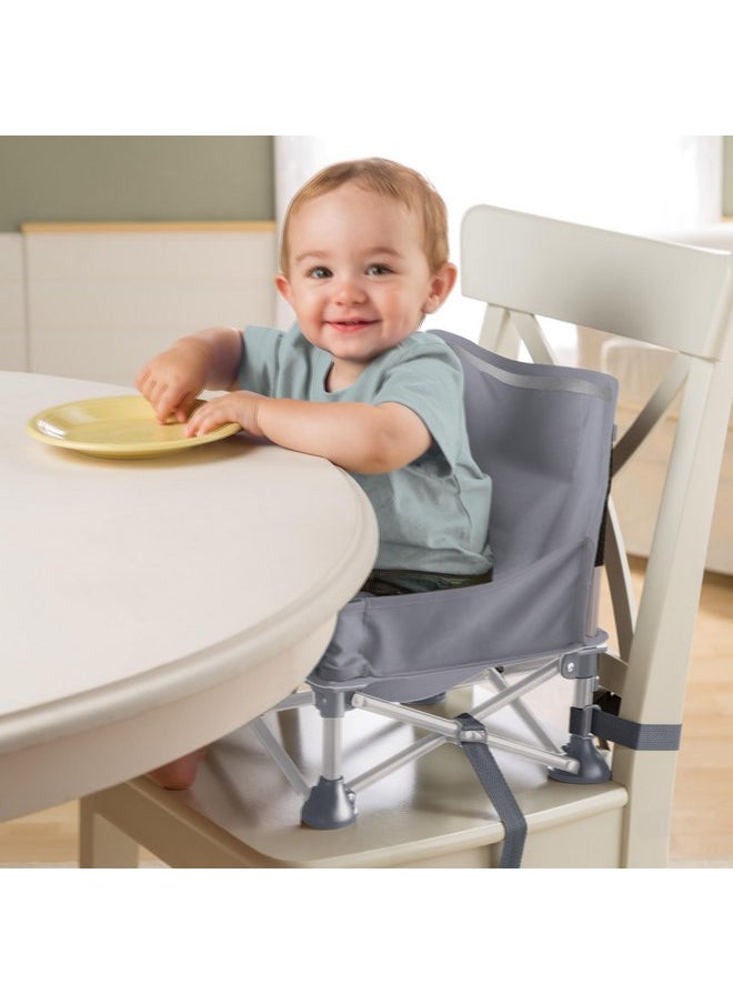 Summer by Bright Starts Pop 'N Sit Portable Booster Chair, Floor Seat, Indoor/Outdoor Use, Compact Fold, Grey, 6 Mos - 3 Yrs