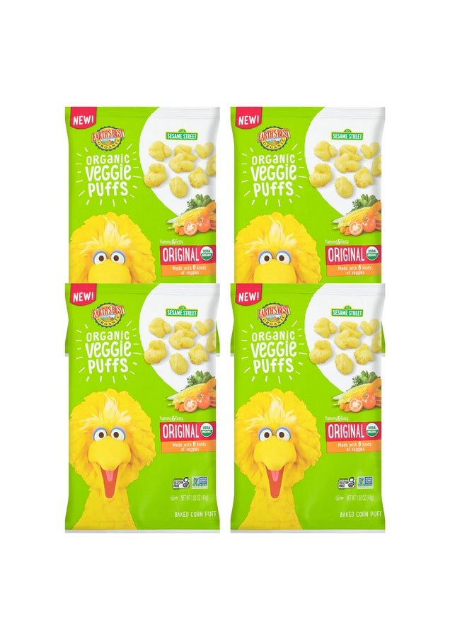 Earth's Best Organic Kids Snacks, Sesame Street Toddler Snacks, Organic Veggie Puffs, Gluten Free Snacks for Kids 2 Years and Older, Original, 1.55 oz Bag (Pack of 4)