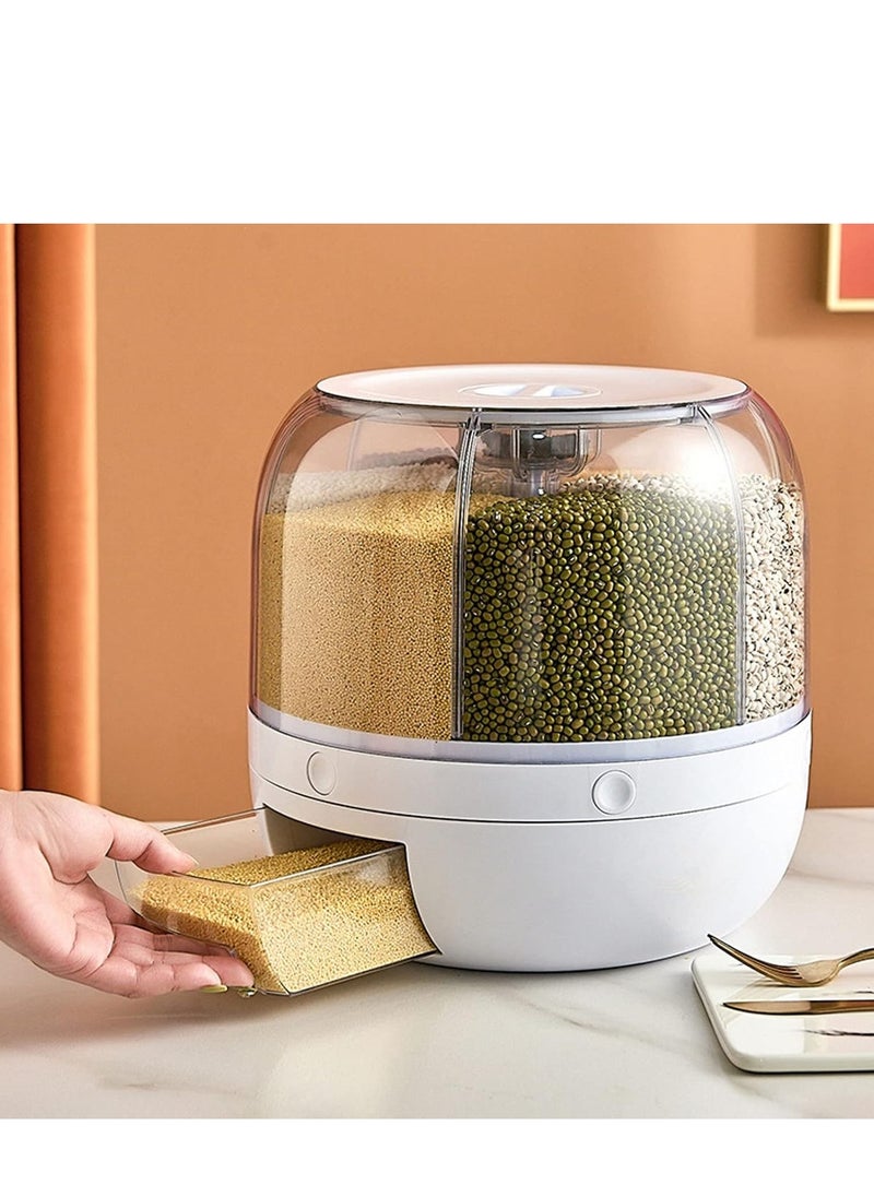 6 Compartment Rice and Grain Storage Container – 360° Rotating Dry Food Dispenser with Moisture-Proof Lid, 5kg Capacity, for Home and Kitchen Organization