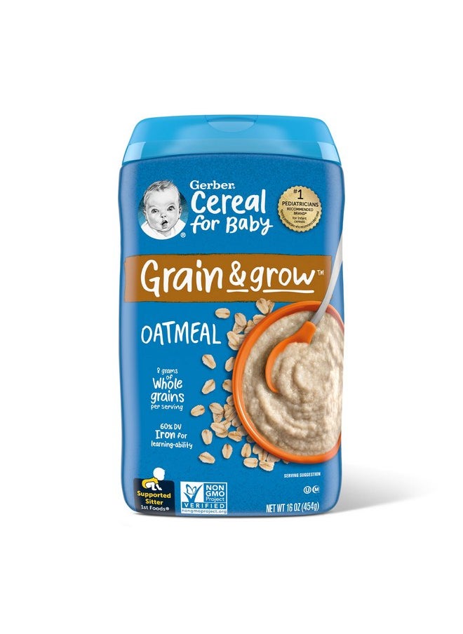 Gerber Baby Cereal 1st Foods, Grain & Grow, Oatmeal, 16 Ounce (Pack of 6)