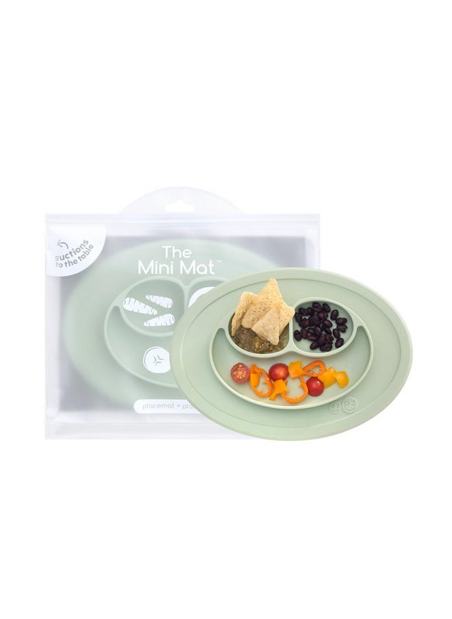 ezpz Mini Mat for 12 Months+ (Sage) - 100% Silicone Baby Plates with Suction and Built-in Placemat for Infants + Toddlers - Baby Led Weaning - For Highchair, Dining Table and Travel