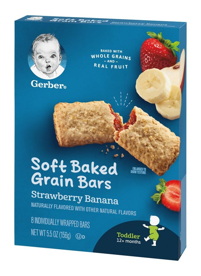 Gerber Snacks for Toddler Soft Baked Grain Bars Strawberry Banana, 5.5 Oz