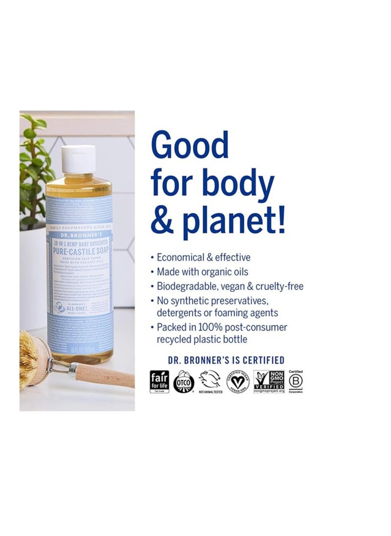 DR BRONNERS Organic Baby Pure Castille Liquid Soap 475ml PACK OF 1
