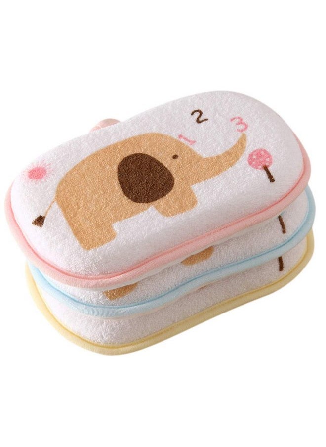 Lurrose 3PCS Baby Bath Sponge Cartoon Elephant Soft Cotton Scrubber Bath Brush Rubbing Towel for Toddler Infant (Mixed Color)