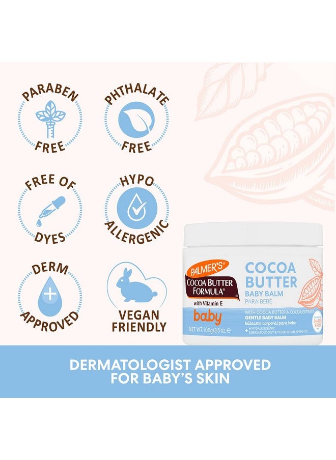 Palmer's Baby Balm, Cocoa Butter Formula Hydrating Baby Cream, 3.5 Oz, Nourishing Dry Skin, Eczema, Cradle Cap & Diaper Rash Cream, Hypoallergenic, 48Hr Moisture, Dermatologist Tested Baby Essentials