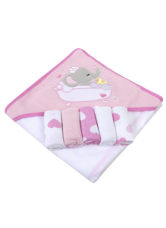 Baby Hooded Towel and Washcloth Set for Infants, Boys and Girls 6-12 Months (Effervescent Elephant)