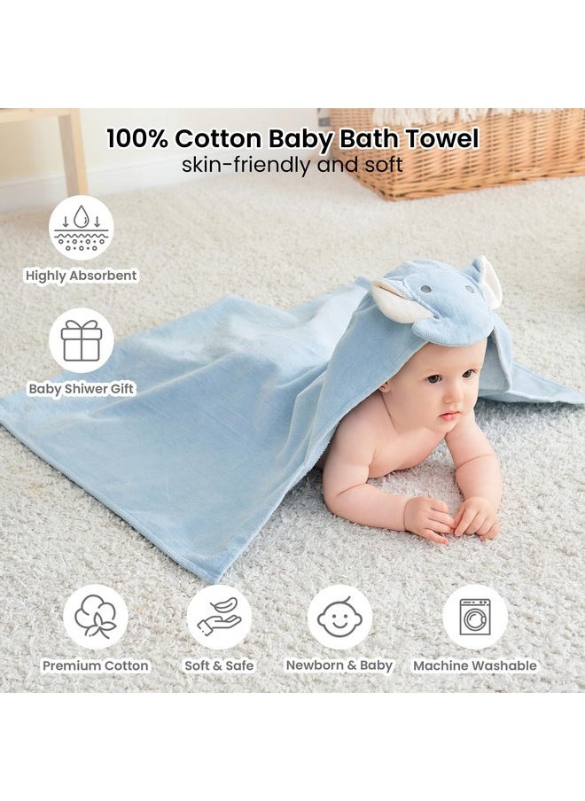 Softan 2 Pack Baby Hooded Towels, Premium Soft Cotton Baby Bath Towels with Hood, Extra Thick and Super Absorbent, Essential for Newborns, Infants and Toddlers (Blue Elephant & White Unicorn)
