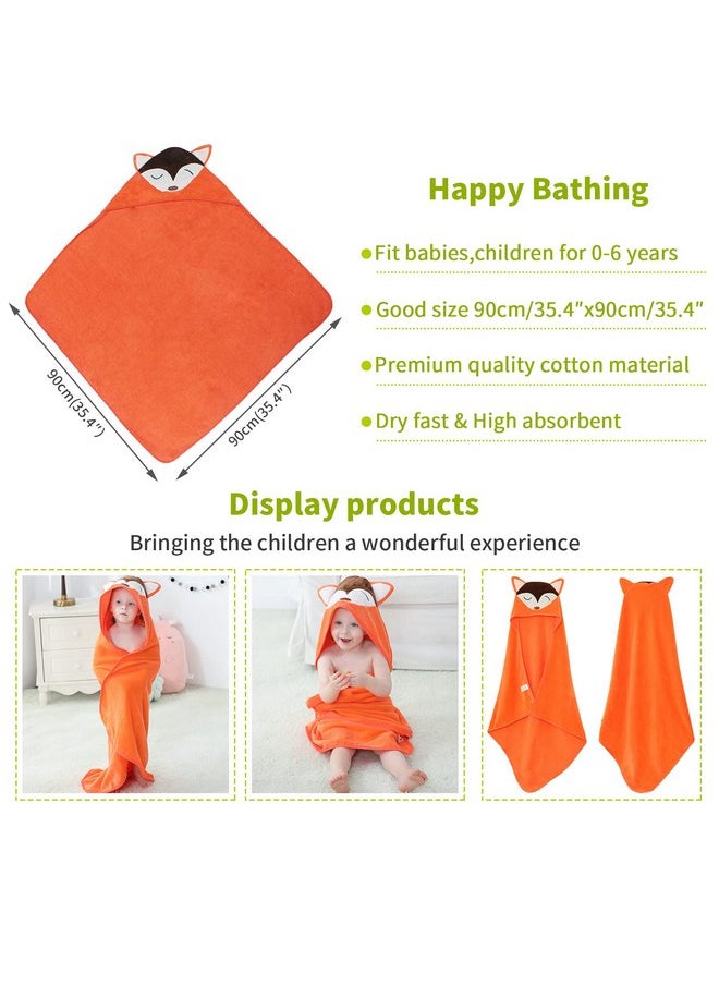MICHLEY Animal Hooded Baby Towel Washcloth, Toddler Premium Cotton Absorbent Bathrobe for Girls Boys 0-6T (Fox)