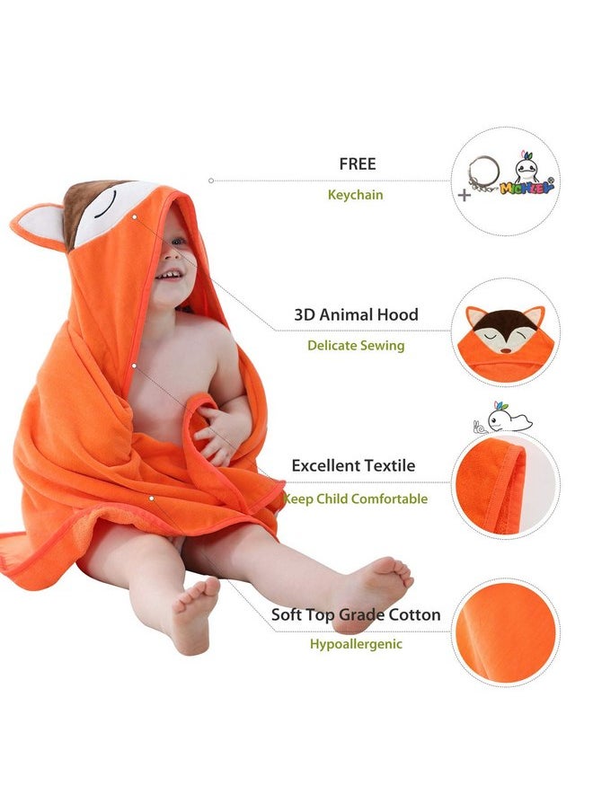 MICHLEY Animal Hooded Baby Towel Washcloth, Toddler Premium Cotton Absorbent Bathrobe for Girls Boys 0-6T (Fox)