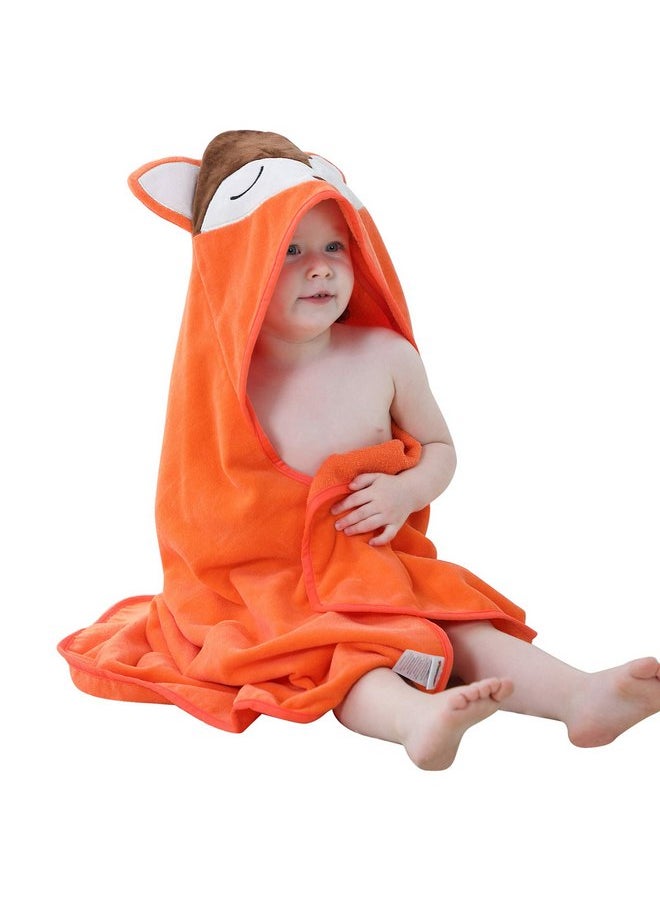 MICHLEY Animal Hooded Baby Towel Washcloth, Toddler Premium Cotton Absorbent Bathrobe for Girls Boys 0-6T (Fox)