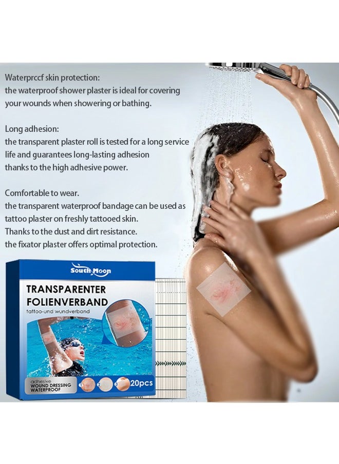 Transparenter Folienverband Transparent Waterproof Patch, Stretch Adhesive Bandages, Tattoo Protective Transparent Film 20 Pcs