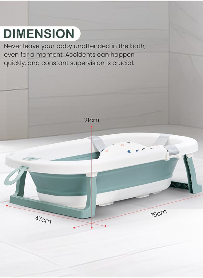 Foldable Baby Bath Tub With Anti-Skid Base, Support Cushion, Temperature Sensing Plug And Wall Mountable 0-3 Years, Green