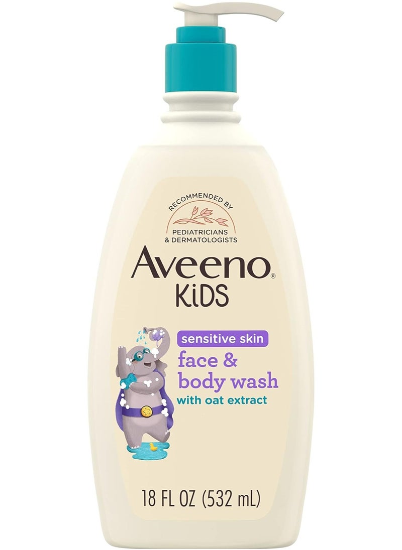 Aveeno Kids Sensitive Skin Face & Body Wash with Oat Extract, Tear Free & Suitable for All Skin Types, Hypoallergenic, 18 fl. Oz, 532ml