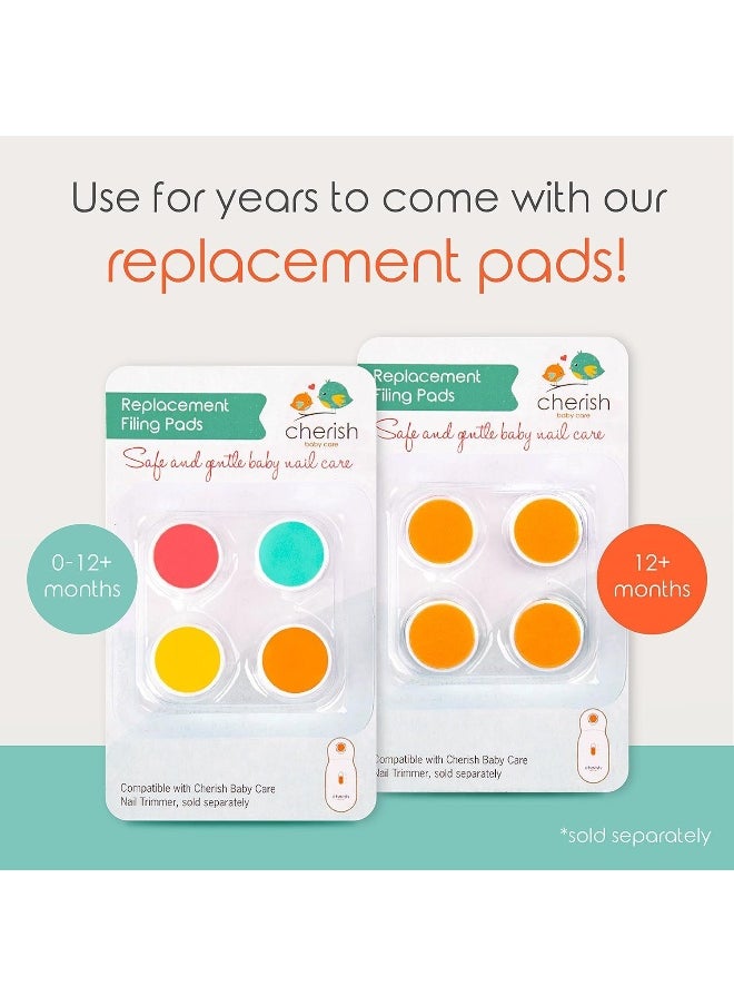 Cherish Baby Care Baby Nail Trimmer Electric - Automatic Safety Stop, BPA-Free & Safety-Tested Electric Nail File Baby, Includes 4 File Pads, 0-12+ Months