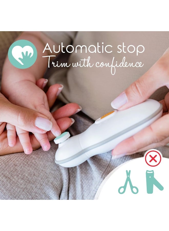 Cherish Baby Care Baby Nail Trimmer Electric - Automatic Safety Stop, BPA-Free & Safety-Tested Electric Nail File Baby, Includes 4 File Pads, 0-12+ Months