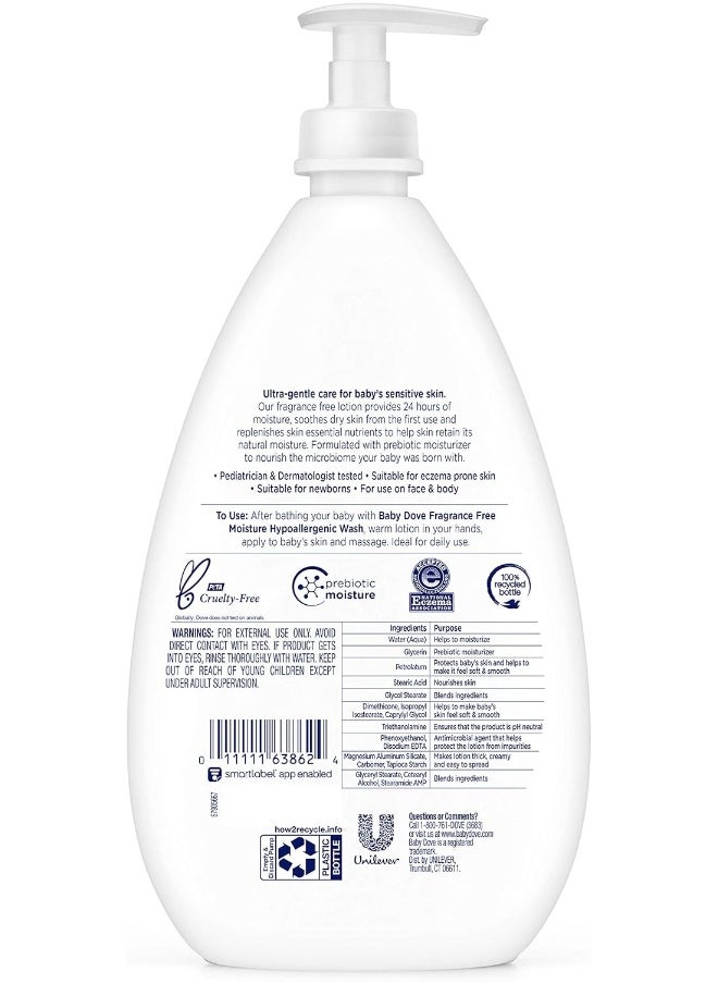 Baby Dove Face and Body Lotion for Sensitive Skin Moisture Fragrance-Free Baby Lotion 20 oz