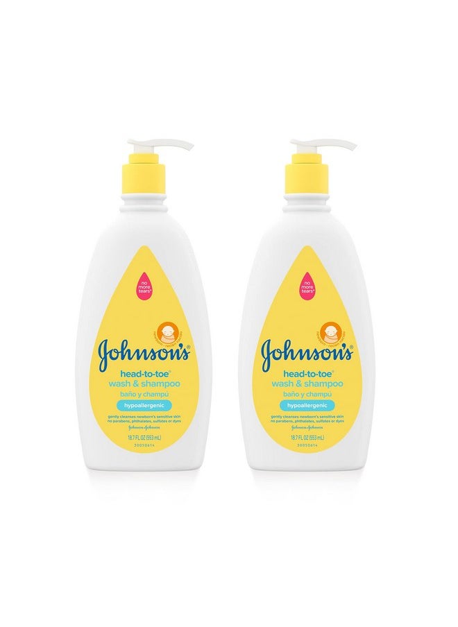 Johnson's Baby Head-To-Toe Gentle Baby Body Wash & Shampoo, Tear-Free, Sulfate-Free & Hypoallergenic Bath Wash & Shampoo for Sensitive Baby Skin, Washes Away 99.9% Of Germs, 2 Pack, 18 fl. Oz