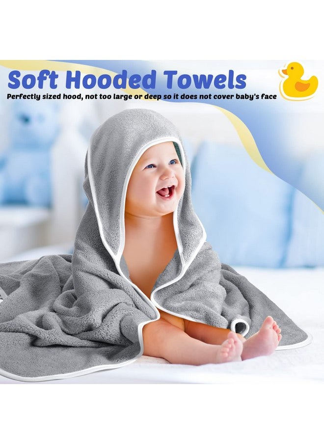 Reginary 4 Pack Baby Hooded Towels Coral Fleece Baby Bath Towels 30 x 30 Inch Soft Absorbent Hooded Bath Blanket for Newborn Toddler Infant Boy Girl Shower Gift Supplies (Gray)