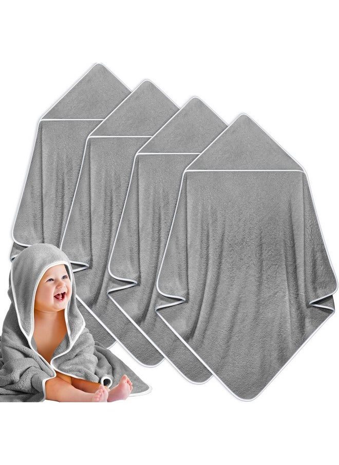 Reginary 4 Pack Baby Hooded Towels Coral Fleece Baby Bath Towels 30 x 30 Inch Soft Absorbent Hooded Bath Blanket for Newborn Toddler Infant Boy Girl Shower Gift Supplies (Gray)
