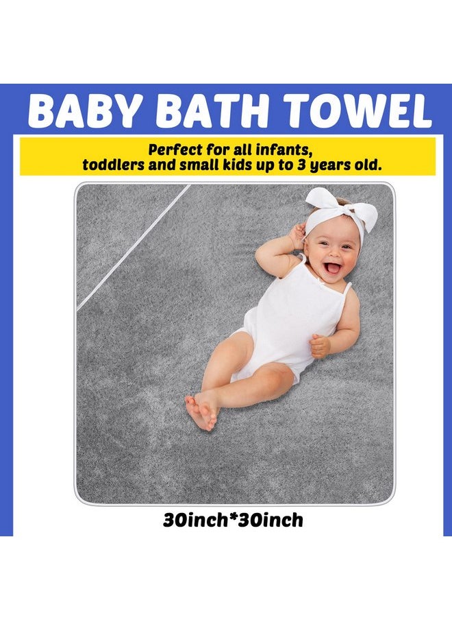 Reginary 4 Pack Baby Hooded Towels Coral Fleece Baby Bath Towels 30 x 30 Inch Soft Absorbent Hooded Bath Blanket for Newborn Toddler Infant Boy Girl Shower Gift Supplies (Gray)