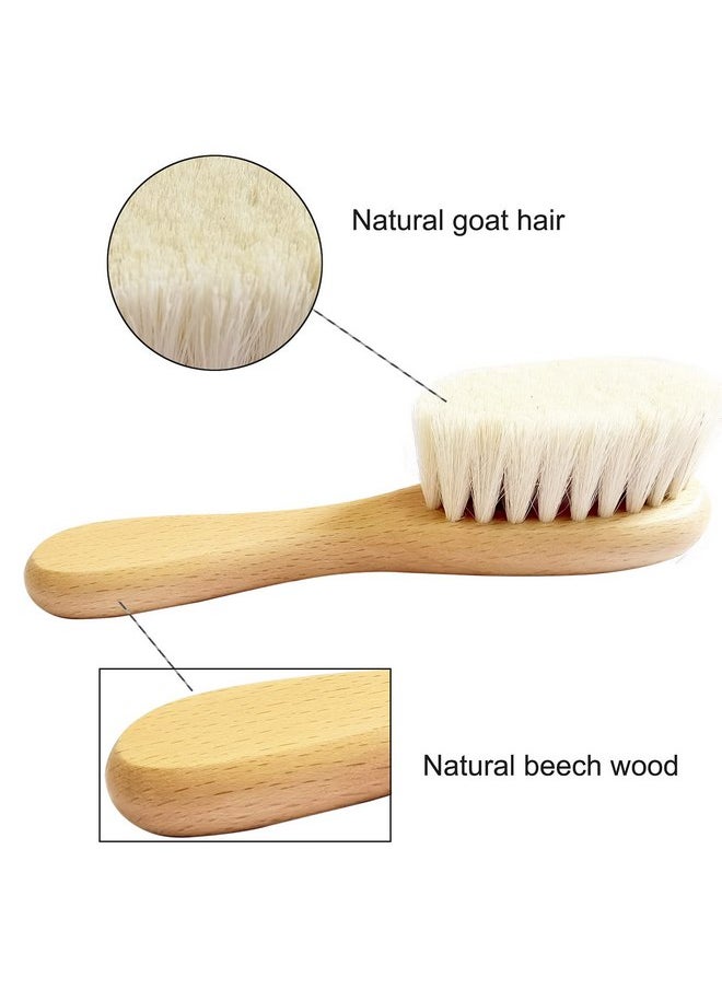 Molylove 3PCS Baby Hair Brush with Wooden Handle and Comb Set for Newborns & Toddlers | Natural Soft Goat Bristles l Wood comb l Pink Silicone Brush| Ideal for Cradle Cap