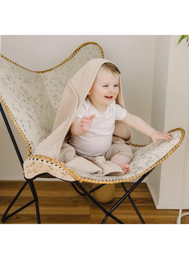 Konssy 2 Pack Muslin Hooded Baby Towels for Newborn Soft 100% Cotton Baby Bath Towel with Hood for Baby, Infant Ultra Absorbent, Baby Stuff Baby Bath Shower Gifts (Cream, Blossom,30