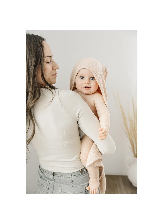 Konssy 2 Pack Muslin Hooded Baby Towels for Newborn Soft 100% Cotton Baby Bath Towel with Hood for Baby, Infant Ultra Absorbent, Baby Stuff Baby Bath Shower Gifts (Cream, Blossom,30