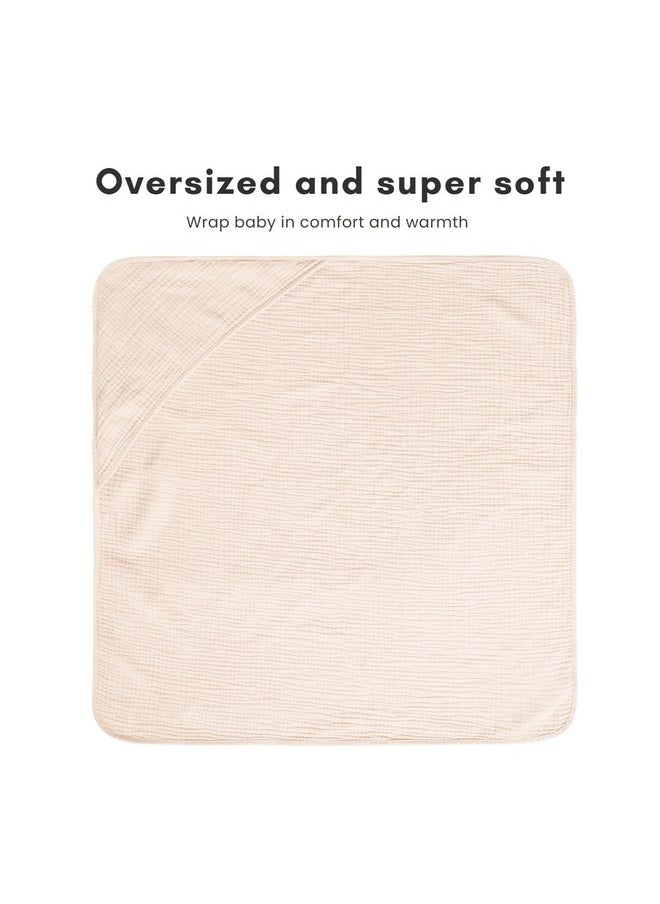 Konssy 2 Pack Muslin Hooded Baby Towels for Newborn Soft 100% Cotton Baby Bath Towel with Hood for Baby, Infant Ultra Absorbent, Baby Stuff Baby Bath Shower Gifts (Cream, Blossom,30