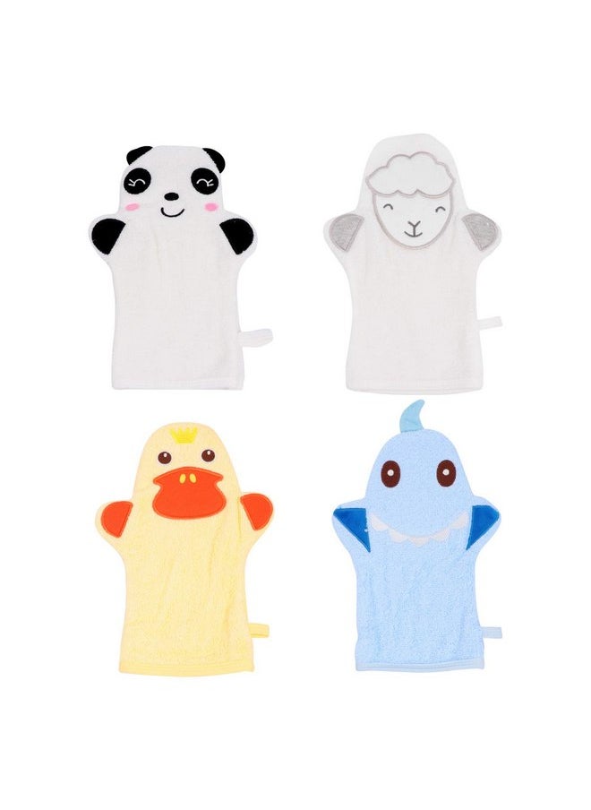 Lurrose 4pcs Baby Bath Mitts Washcloths Cartoon Animal Kids Shower Sponge Cotton Towel Body Scrubbing Gloves for Baby Toddler Kids Bath and Shower