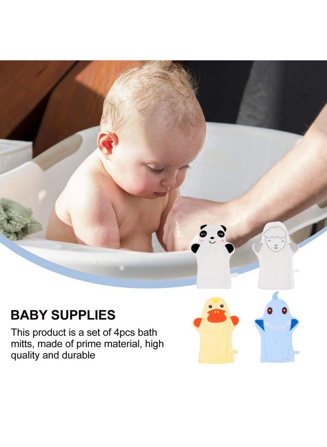 Lurrose 4pcs Baby Bath Mitts Washcloths Cartoon Animal Kids Shower Sponge Cotton Towel Body Scrubbing Gloves for Baby Toddler Kids Bath and Shower