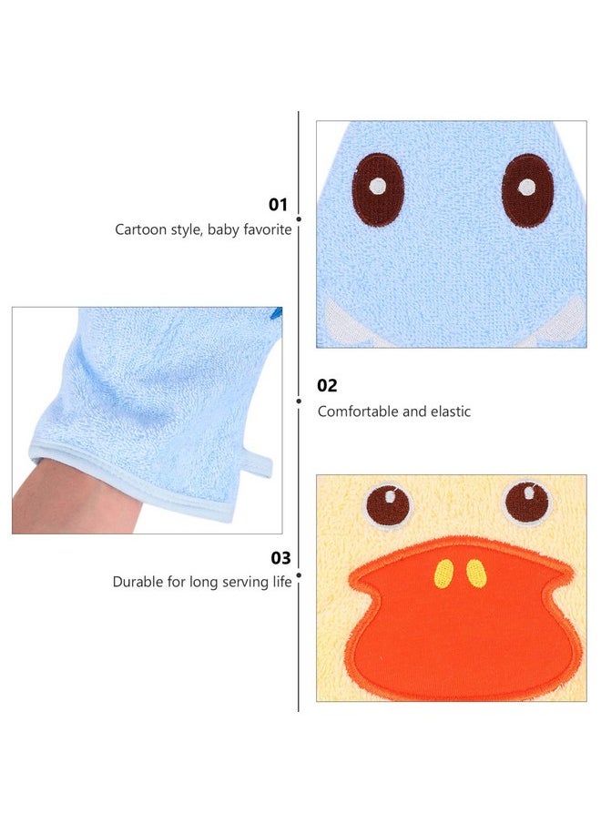 Lurrose 4pcs Baby Bath Mitts Washcloths Cartoon Animal Kids Shower Sponge Cotton Towel Body Scrubbing Gloves for Baby Toddler Kids Bath and Shower