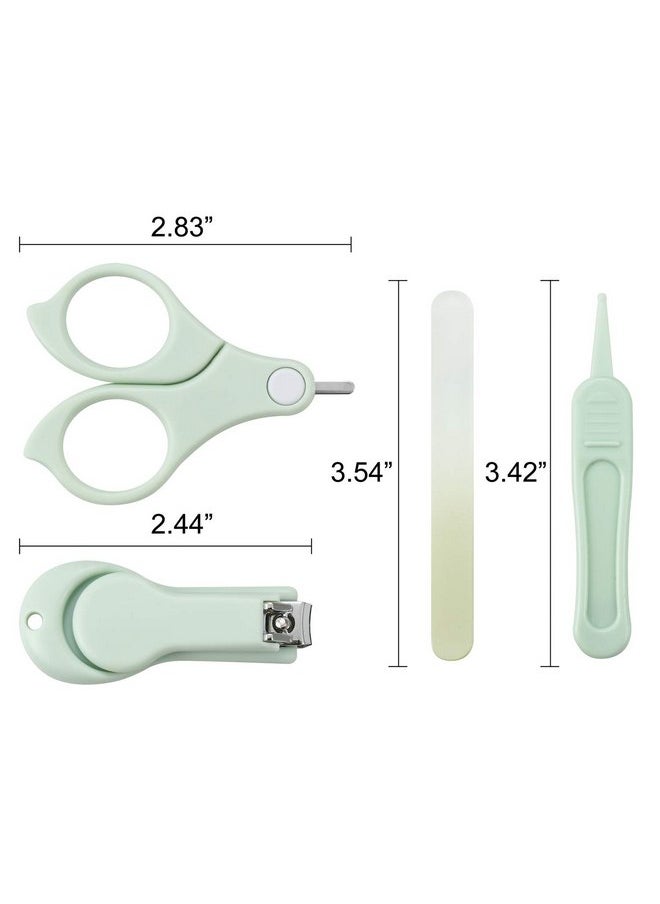 PandaEar Baby Nail Manicure Pedicure Grooming Care Kit (4 Pack)| Clippers Scissors File Tweezers | Newborn Infant Toddler Kids|1 Months Plus (Green)