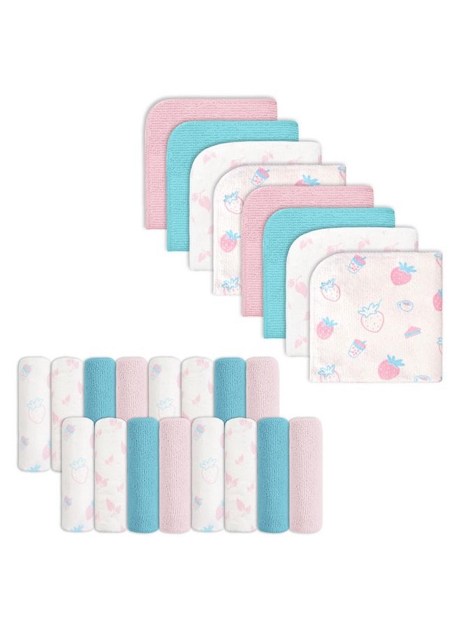 Softan Baby Washcloths, 24Pack Baby Wash Cloths Extra Soft & Ultra Absorbent, Baby Towels Face Towel Unisex for Boys Girls Face & Body, Washclothes Gentle on Sensitive Skin, 9''x 9'' Strawberries