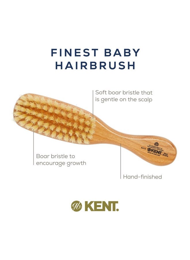 Kent BA10 Newborn Baby Hair Brush with Soft 100% Pure White Natural Bristle, Cradle Cap Hairbrush for Infant, Toddler and Kids with Cherrywood Base. Encourages Growth and Shine, Made in England