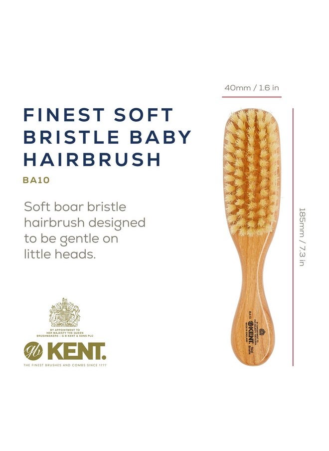 Kent BA10 Newborn Baby Hair Brush with Soft 100% Pure White Natural Bristle, Cradle Cap Hairbrush for Infant, Toddler and Kids with Cherrywood Base. Encourages Growth and Shine, Made in England
