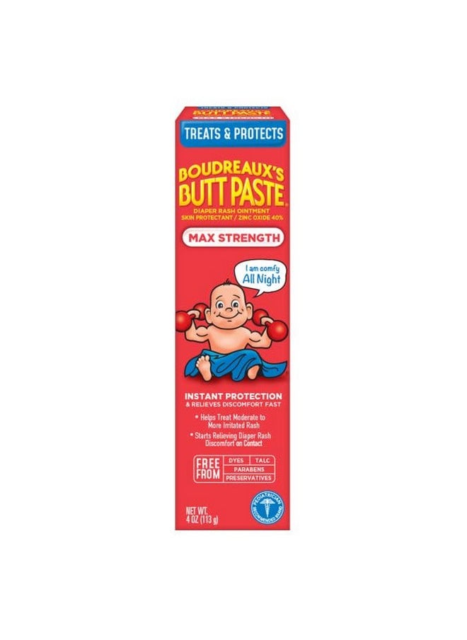 Boudreaux's Butt Paste Maximum Strength Diaper Rash Cream, Ointment for Baby, 4 oz. Tube, (Pack of 3)