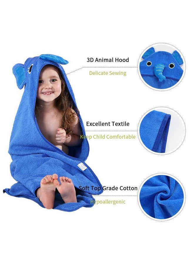 MICHLEY Animal Face Hooded Baby Towel Cotton Bathrobe for Boys Girls 0-6 Year Blue